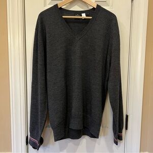 Paul Smith Merino Wool Sweater V-Neck Gray Grey Men’s XXL